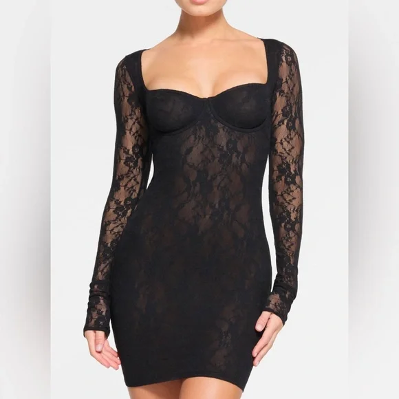 Skims Stretched Lace Underwire Long Sleeve Dress size small - Picture 1 of 5